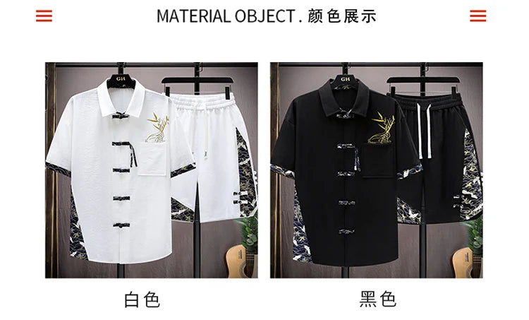 Set estivi uomo moda stampa camicia a maniche corte pantaloncini due pezzi uomo stile cinese Set sciolto Set corto da uomo
