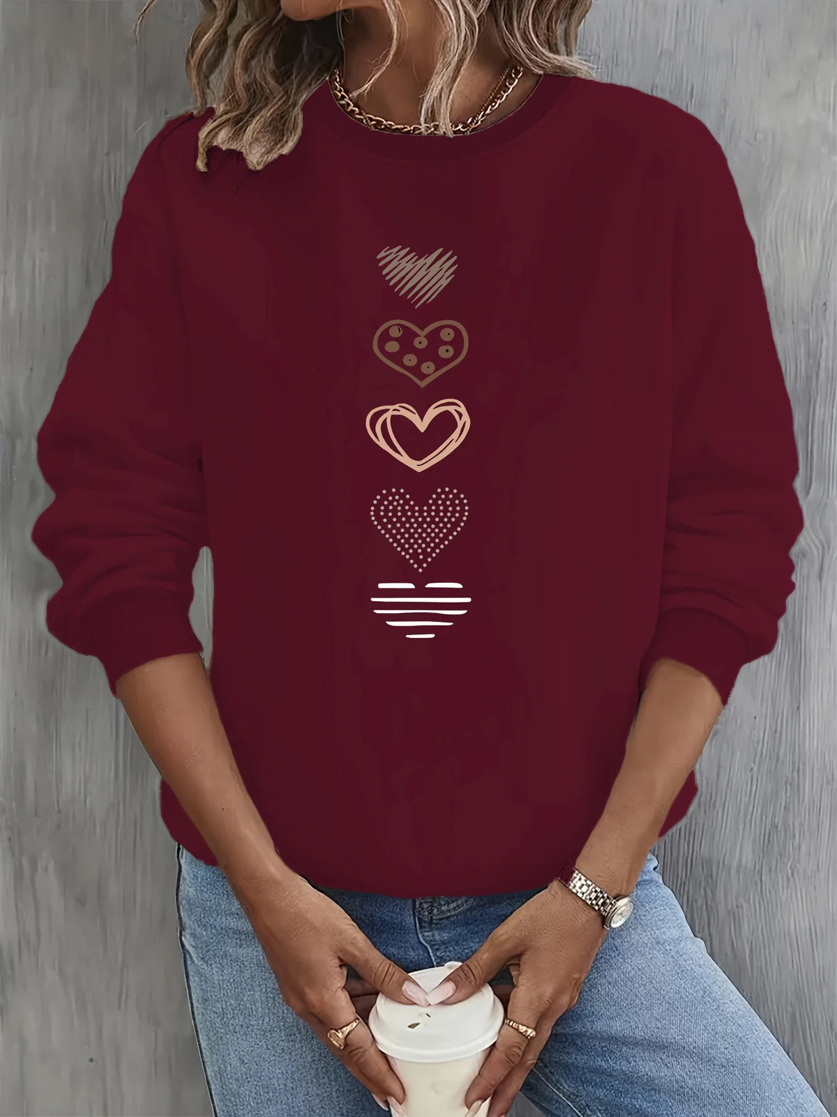 Pullover con cappuccio girocollo a maniche lunghe in velluto stampato con motivo a lettere comode e casual autunnali e invernali da donna