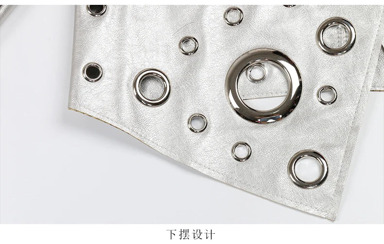 Nerazzurri primavera autunno corto scava fuori giacca in pelle Pu donna rivetto fresco elegante Designer di lusso vestiti pista moda 2024