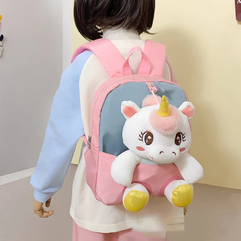 Zaino 3D a Forma di Unicorno in Peluche per Bambine, Borsa Scuola per Bambini, Zainetto Carino a Cartone Animato per Asilo e Scuola Materna