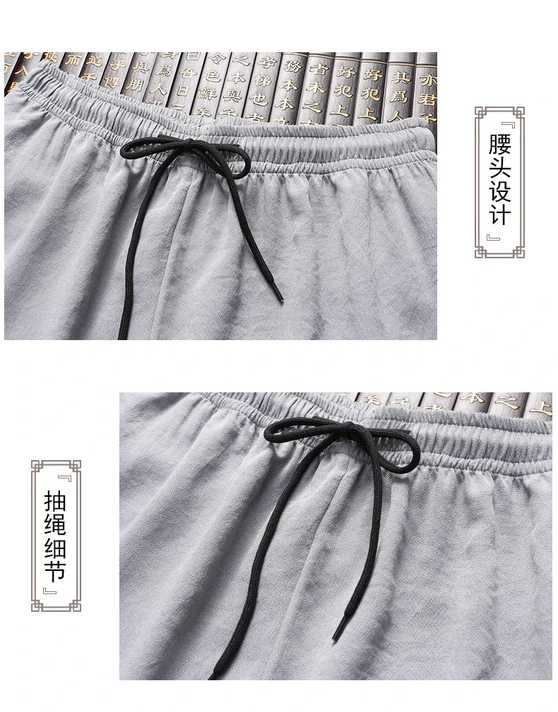 Lino (top + pantaloni) abito Tang cinese in lino arruffato di mezza età da uomo in stile cinese Hanfu nonno vestito in lino