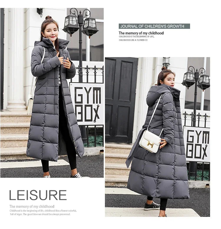 Cappotto Parka lungo in cotone piumino femminile nuovo inverno sopra il ginocchio ampio collo in pelliccia con cappuccio caldo parka spesso soprabito imbottito da donna