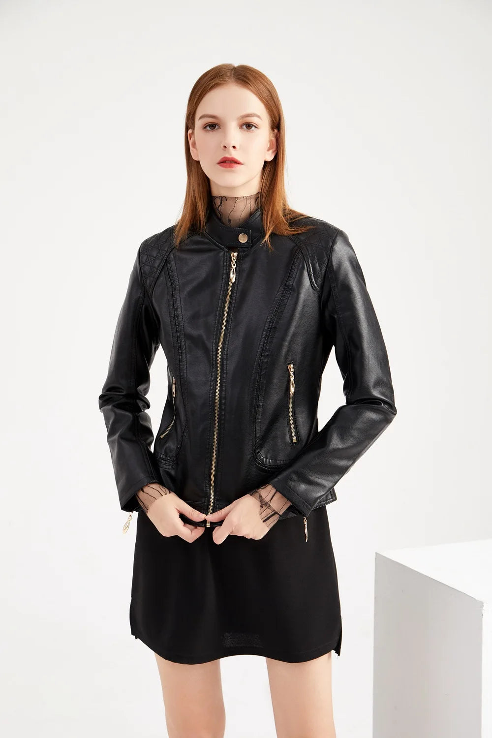 Elegante giacca da donna con collo alto 2022 modello femminile tridimensionale cappotto S-4XL nuove donne giacca in ecopelle Pu