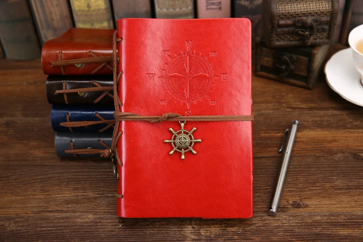 Retro Spiral Notebook Diary Notepad Vintage Pirate Anchors PU Leather Note Book Replaceable Stationery Gift Traveler Journal