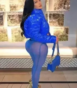 Giacca da donna imbottita in cotone Giacca moda casual lucida manica lunga autunno e inverno colletto alla coreana cerniera corta sexy strada calda