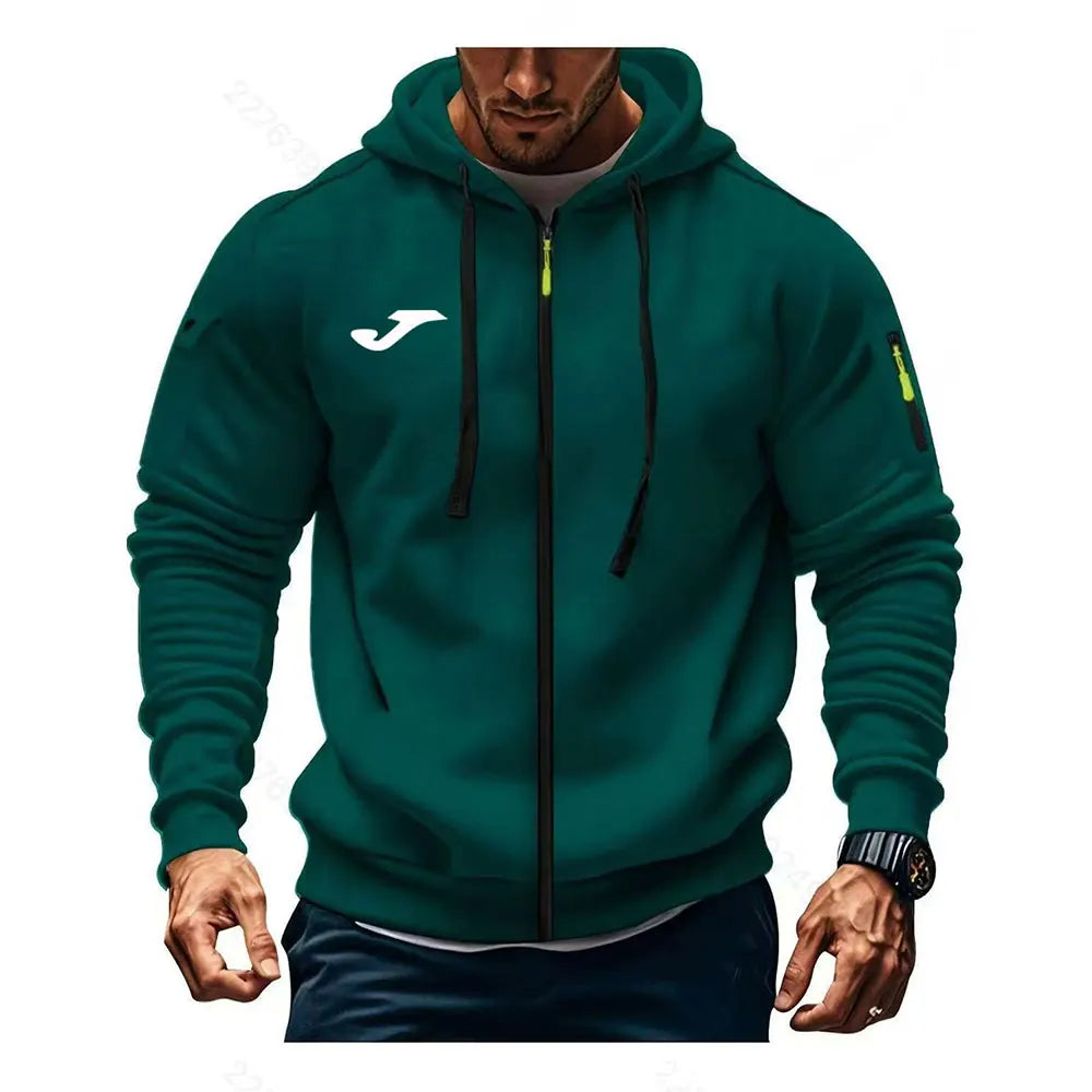 JOMA Felpa con cappuccio da uomo stile europeo, vestibilità ampia, con cerniera, per primavera e autunno, abbigliamento casual da uomo per il tempo libero e l'outdoor
