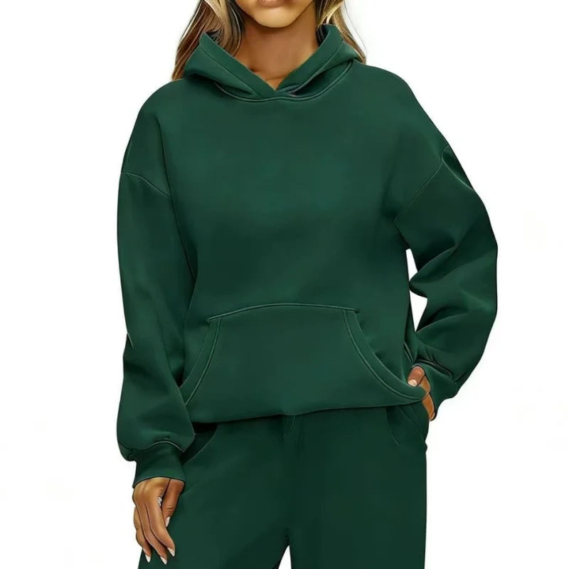 Felpa con cappuccio sportiva casual autunno inverno Felpa con cappuccio allentata moda donna a maniche lunghe tinta unita Pullover da donna
