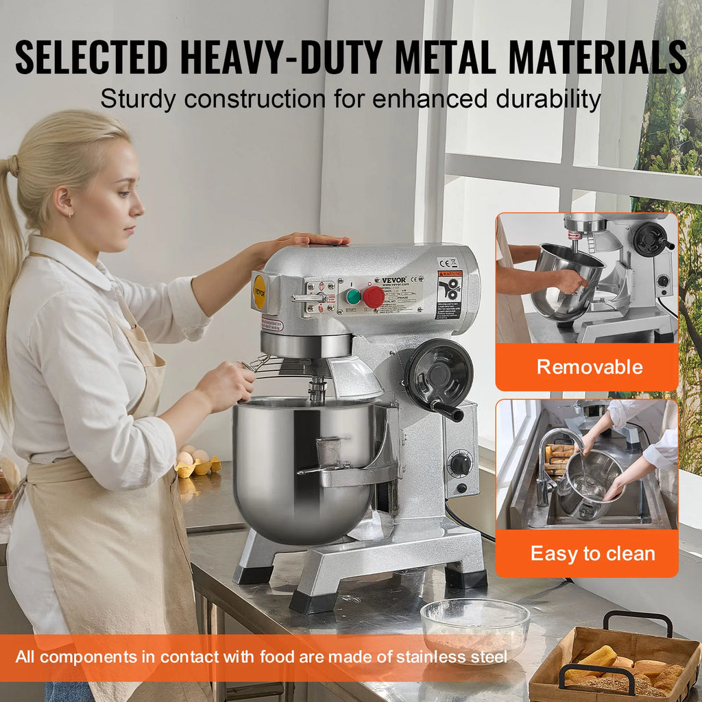 SucceBuy Commercial Food Mixer Commercial Stand Mixer with 3 Speeds Dough Mixer with Stainless Steel Bowl and 3 Attachments