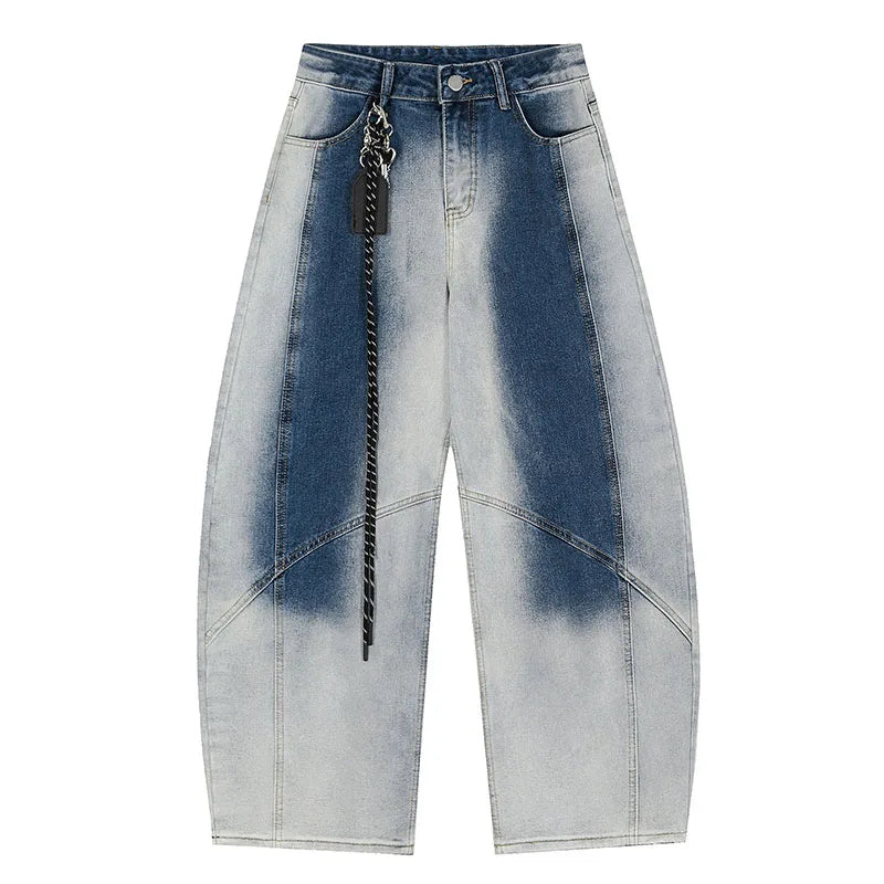 Jeans coreani retrò sfumati per donna Pantaloni a gamba dritta Pantaloni casual a gamba larga Jeans blu Pantaloni Y2k larghi senza pendente