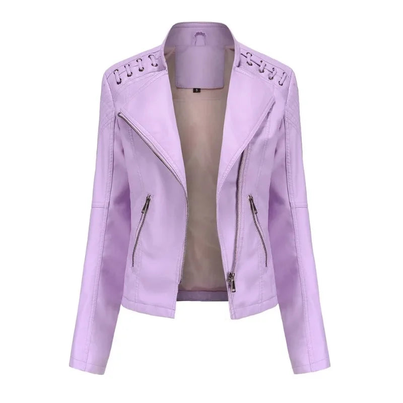 Primavera autunno sezione corta manica lunga giacca con cerniera giacca Slim in ecopelle Casual tinta unita giacca moda capispalla allentata