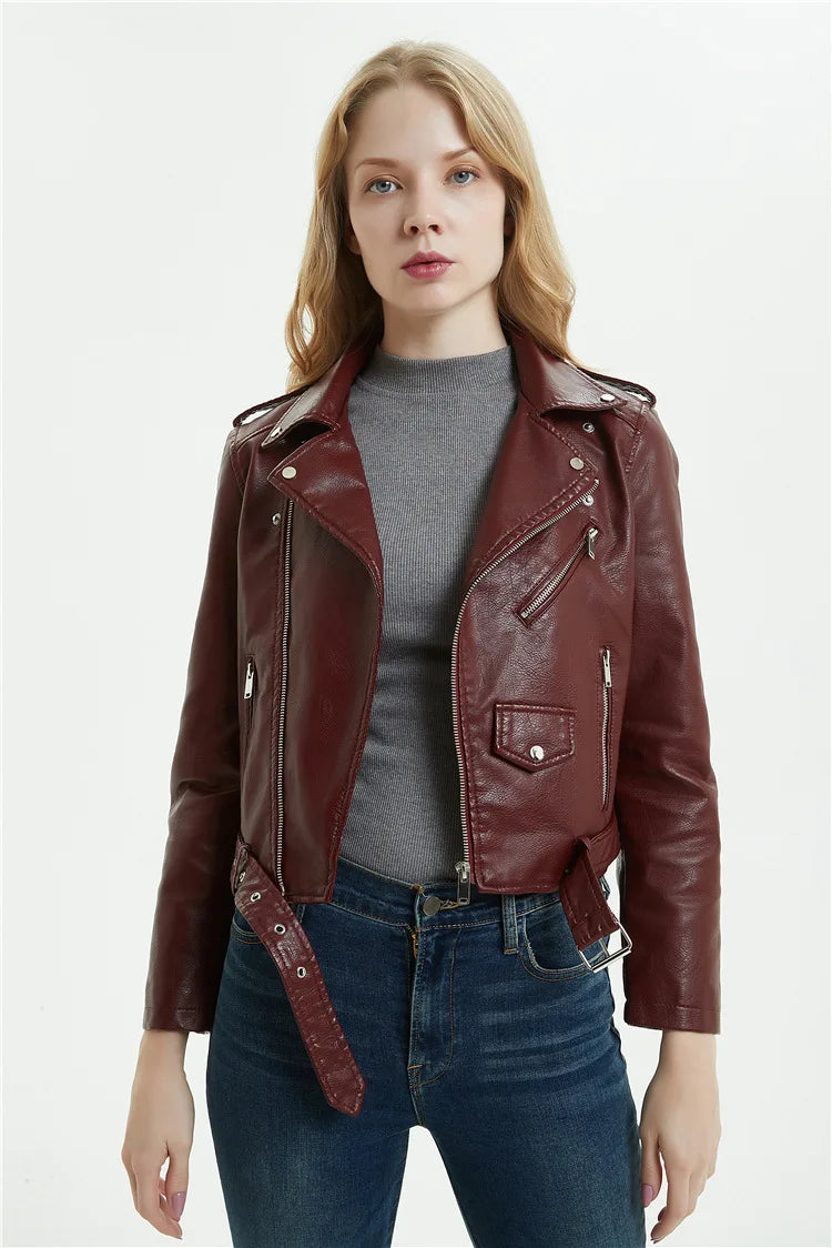 2025 Primavera Autunno Nuova giacca di pelle da donna Abbigliamento da moto Cappotto corto