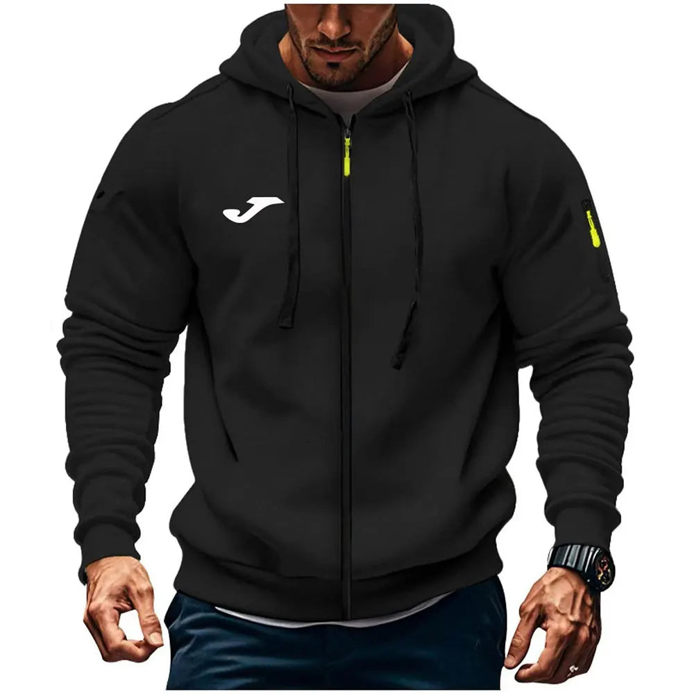 JOMA Felpa con cappuccio da uomo stile europeo, vestibilità ampia, con cerniera, per primavera e autunno, abbigliamento casual da uomo per il tempo libero e l'outdoor