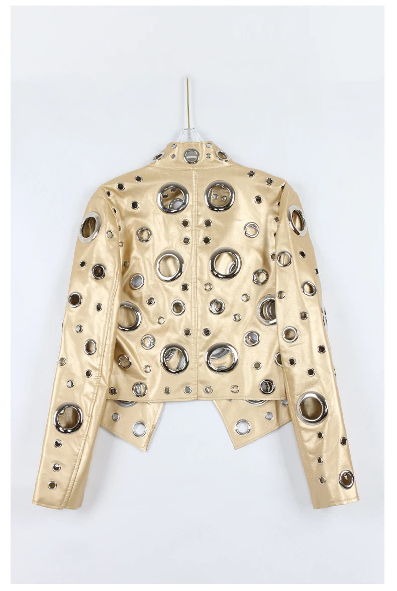 Nerazzurri primavera autunno corto scava fuori giacca in pelle Pu donna rivetto fresco elegante Designer di lusso vestiti pista moda 2024