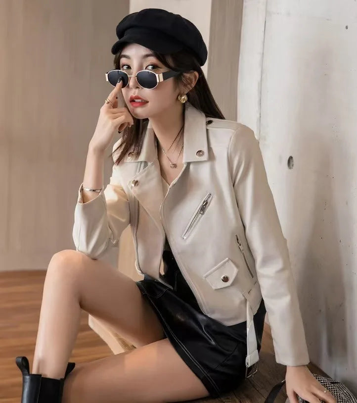 2025 Primavera Autunno Nuova giacca di pelle da donna Abbigliamento da moto Cappotto corto