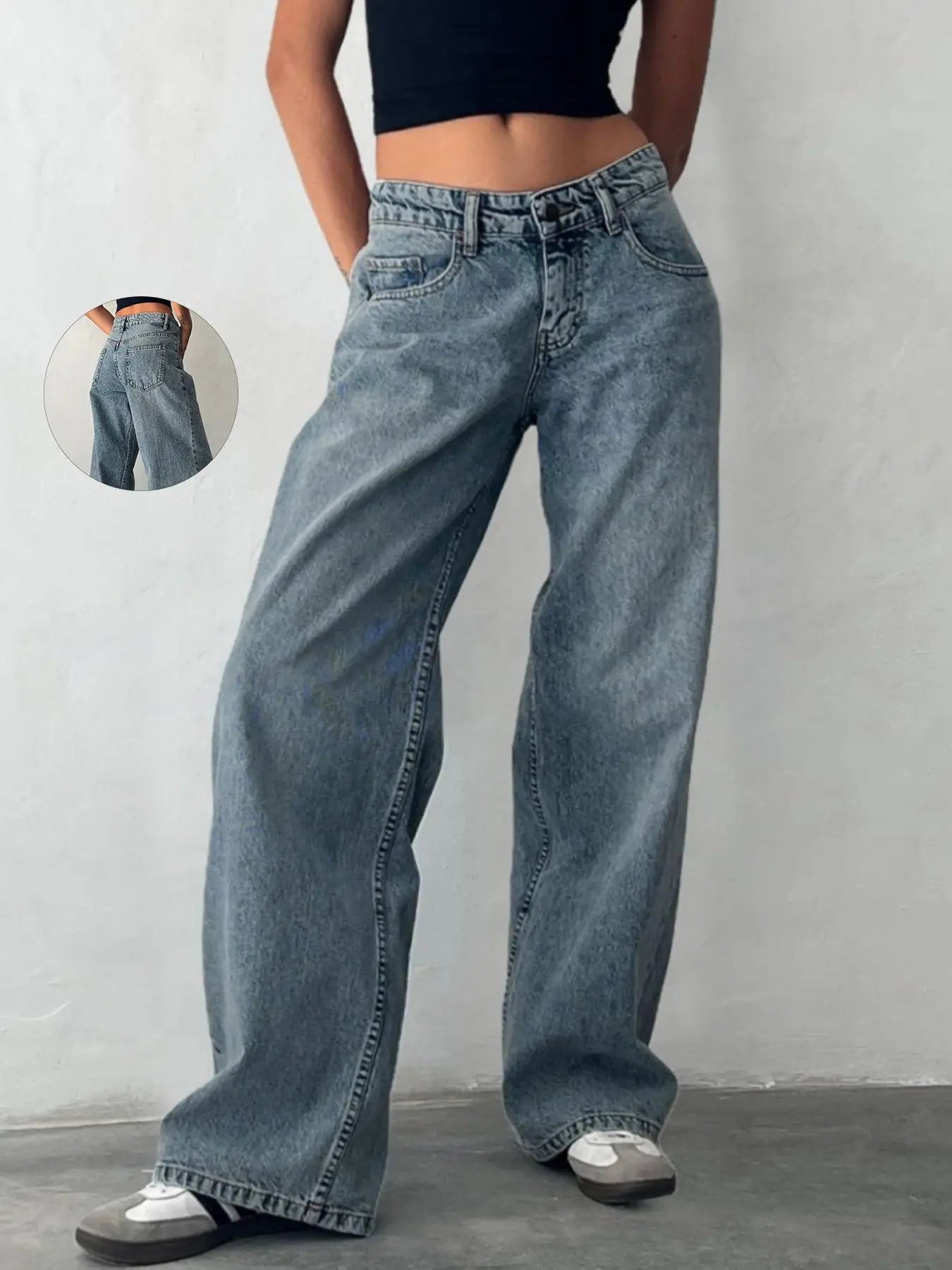 Jeans Larghi Y2K per Donne, Trendy a Vita Bassa, Gamba Dritta Casual, Jeans Boyfriend con Tasche, Abbigliamento Streetwear