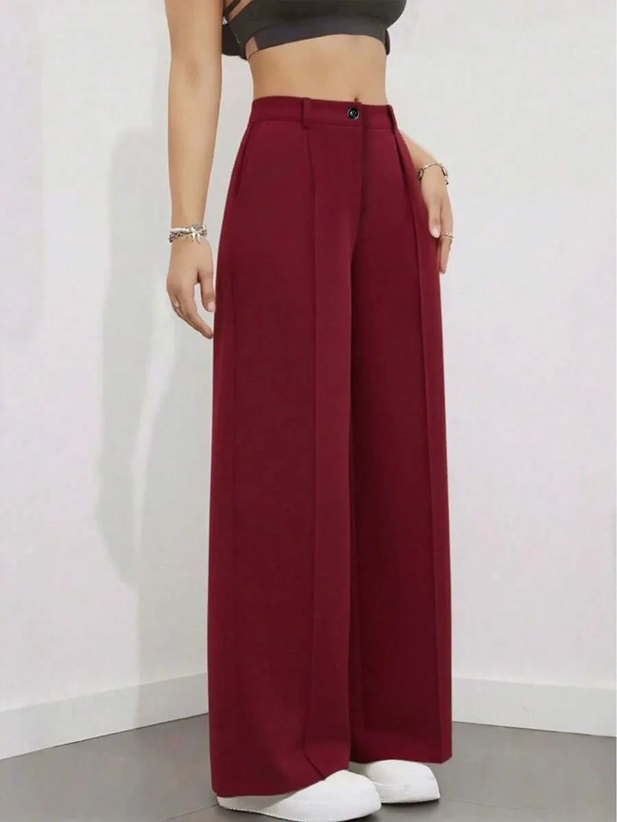 Pantaloni larghi pieghettati a vita alta da donna casual in tinta unita Pantaloni da lavoro Primavera Autunno Nuovi pantaloni dritti Pantaloni su misura da ufficio