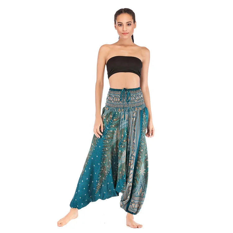 Pantaloni della Boemia Donna Pantalones Mujer Hippie Vita alta Rayon Harem Baggy Boho Yoga Beach Wear Pour Femme Calca Feminina Stampato