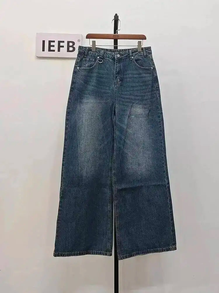 IEFB Pantaloni in denim da uomo estivi Vecchio blu lavato Jeans maschili Dritto Casual da uomo Pantaloni larghi a gamba larga Nuova moda 9C354