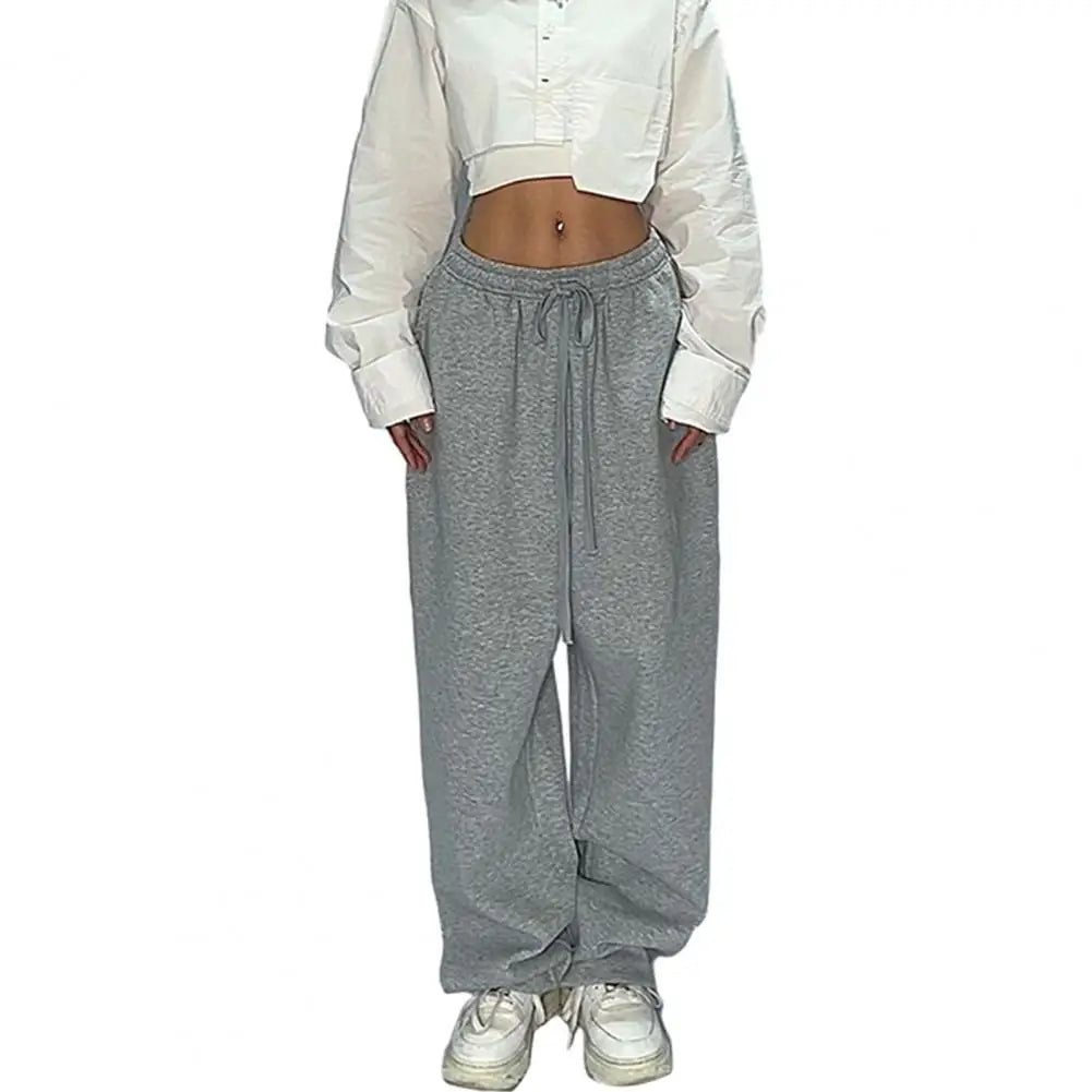 Pantaloni sportivi solidi casual per le donne Pantaloni da jogging larghi con lacci a vita alta Pantaloni classici larghi streetwear Pantaloni sportivi da ballo femminili Y2K