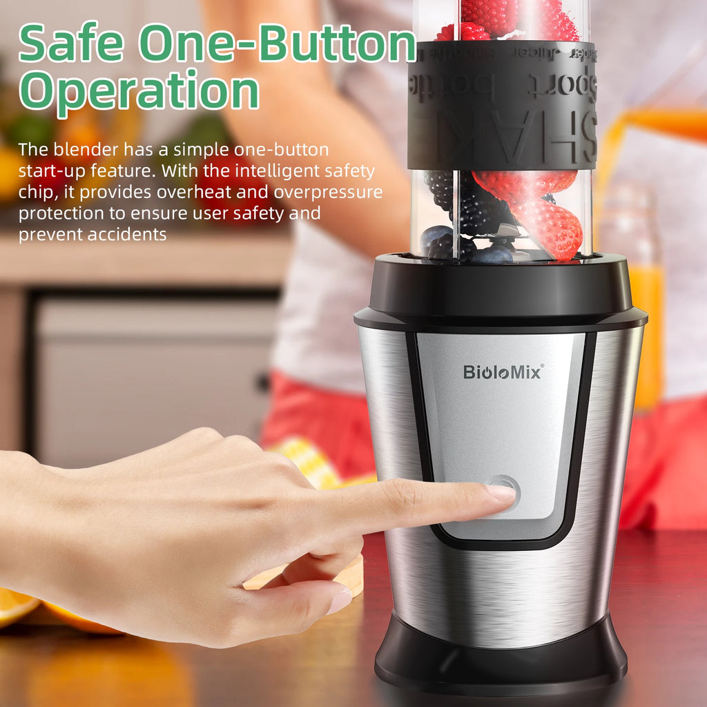 BioloMix 700W Compact Kitchen Blender 3-in-1 Juicer Food Processor and Dry Grinder Perfect for Making Fresh Juices Dips