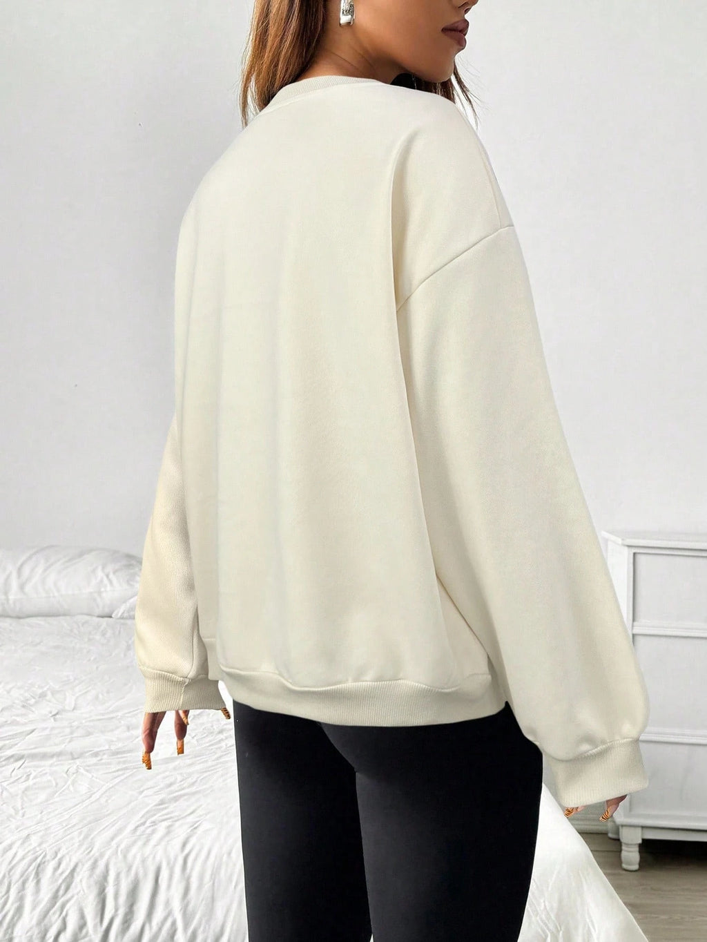 Felpa da donna casual semplice tinta unita ampia a maniche lunghe versione oversize o-collo top basic primavera/autunno streetwear