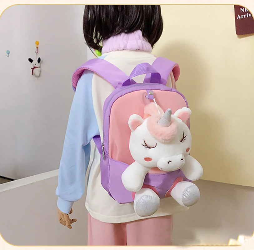 Zaino 3D a Forma di Unicorno in Peluche per Bambine, Borsa Scuola per Bambini, Zainetto Carino a Cartone Animato per Asilo e Scuola Materna