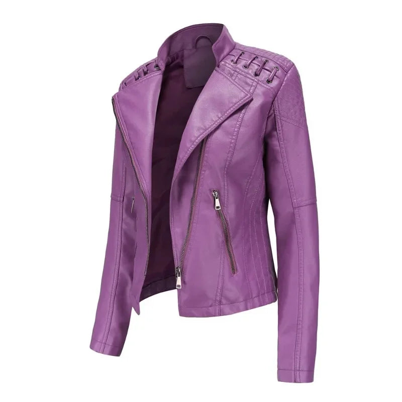 Primavera autunno sezione corta manica lunga giacca con cerniera giacca Slim in ecopelle Casual tinta unita giacca moda capispalla allentata
