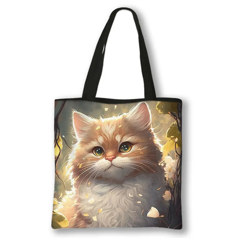 Borsa a tracolla con stampa gattino Kawaii Animali Gatti Cartoon Grafica Totes Borse Borsa da donna di grande capacità Borse shopper riutilizzabili Regalo