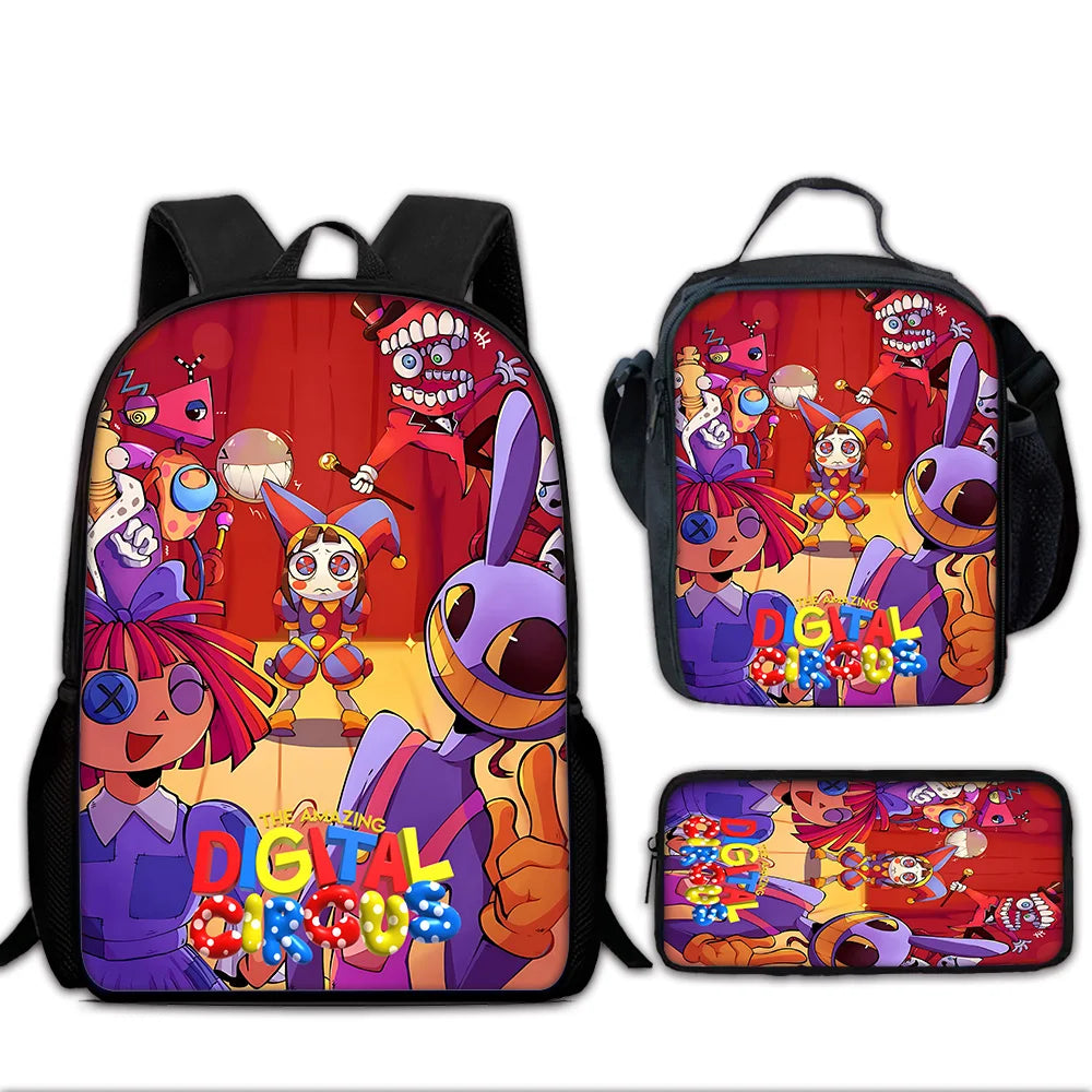 Zaino scolastico per bambini Cartoon A-AmazingS DigitalS Circus con borse per il pranzo, astucci, zaini scolastici per ragazzi e ragazze, miglior regalo