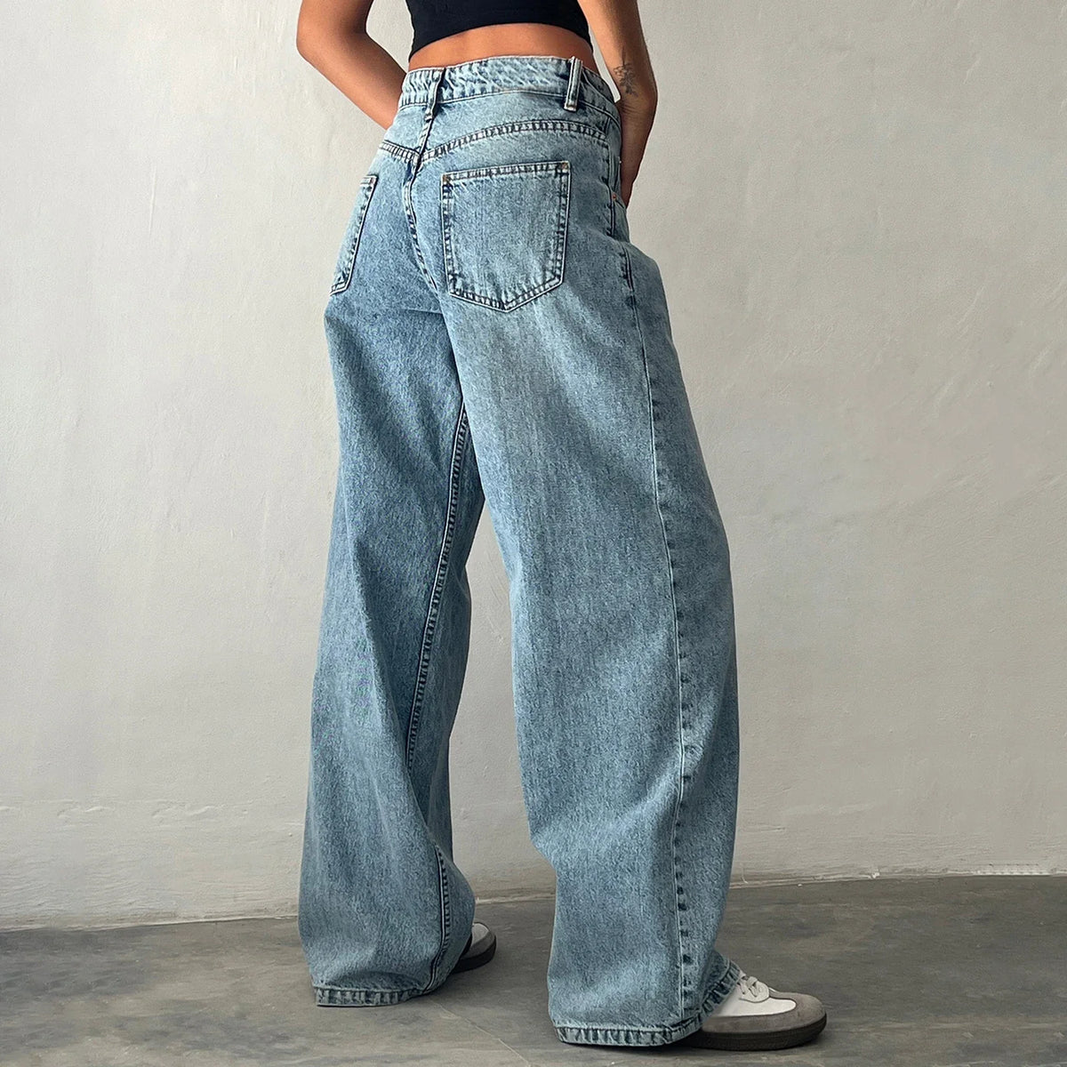 Jeans Larghi Y2K per Donne, Trendy a Vita Bassa, Gamba Dritta Casual, Jeans Boyfriend con Tasche, Abbigliamento Streetwear