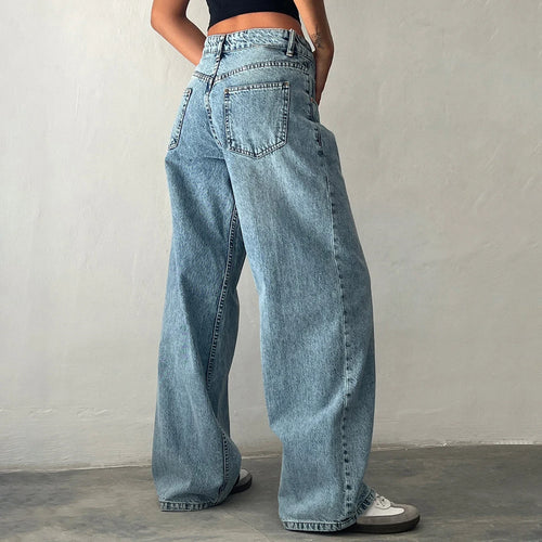 Jeans Larghi Y2K per Donne, Trendy a Vita Bassa, Gamba Dritta Casual, Jeans Boyfriend con Tasche, Abbigliamento Streetwear