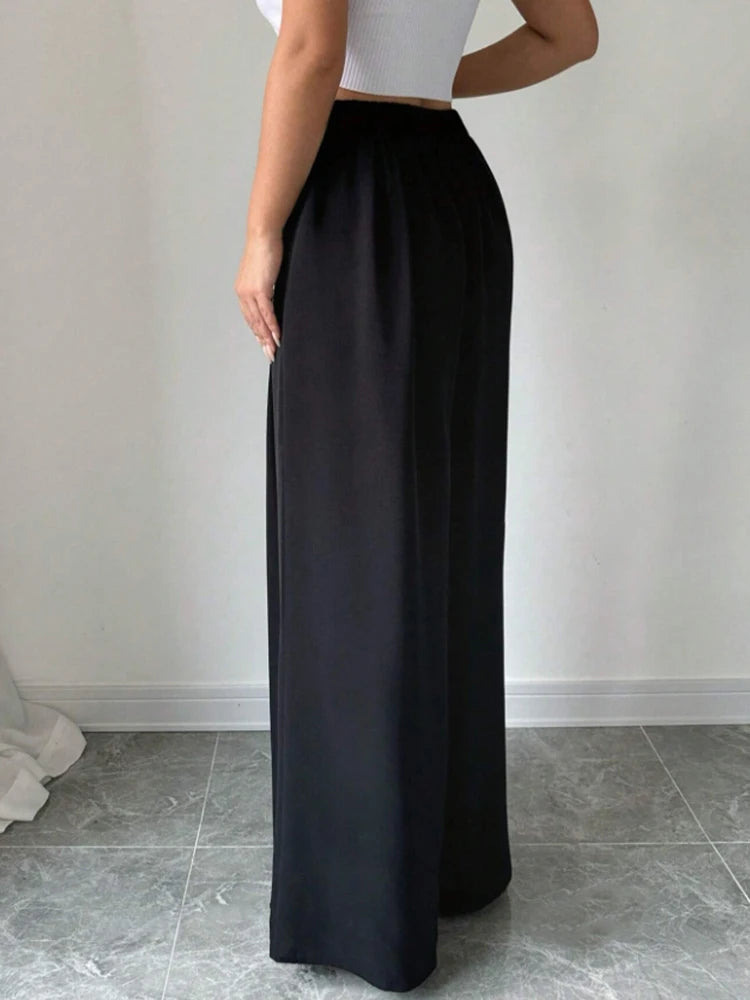 Pantaloni eleganti a gamba larga a vita alta alla moda per le donne Pantaloni lunghi stile atmosferico primavera estate