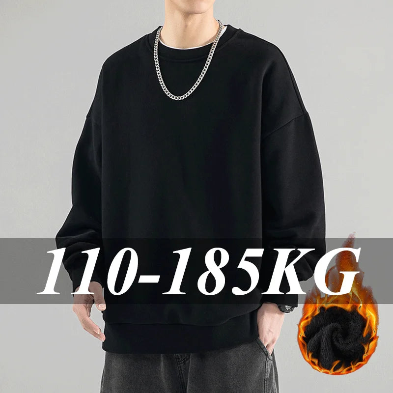 Felpa con fodera in pile taglie forti Pullover Maglione caldo oversize da uomo 6XL 7XL Girocollo Manica lunga Top larghi Abbigliamento maschile