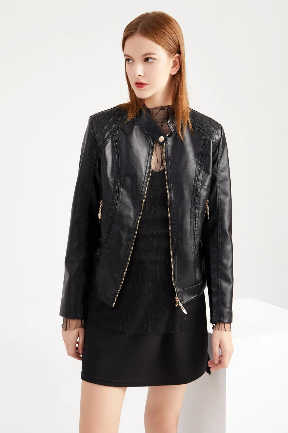 Elegante giacca da donna con collo alto 2022 modello femminile tridimensionale cappotto S-4XL nuove donne giacca in ecopelle Pu