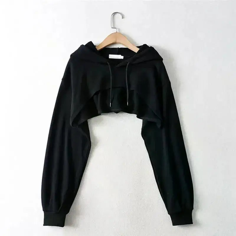 Felpa con cappuccio femminile Personalità Crop irregolare Stile ultra corto Top a maniche lunghe Felpa con spedizione di goccia femminile Y2k