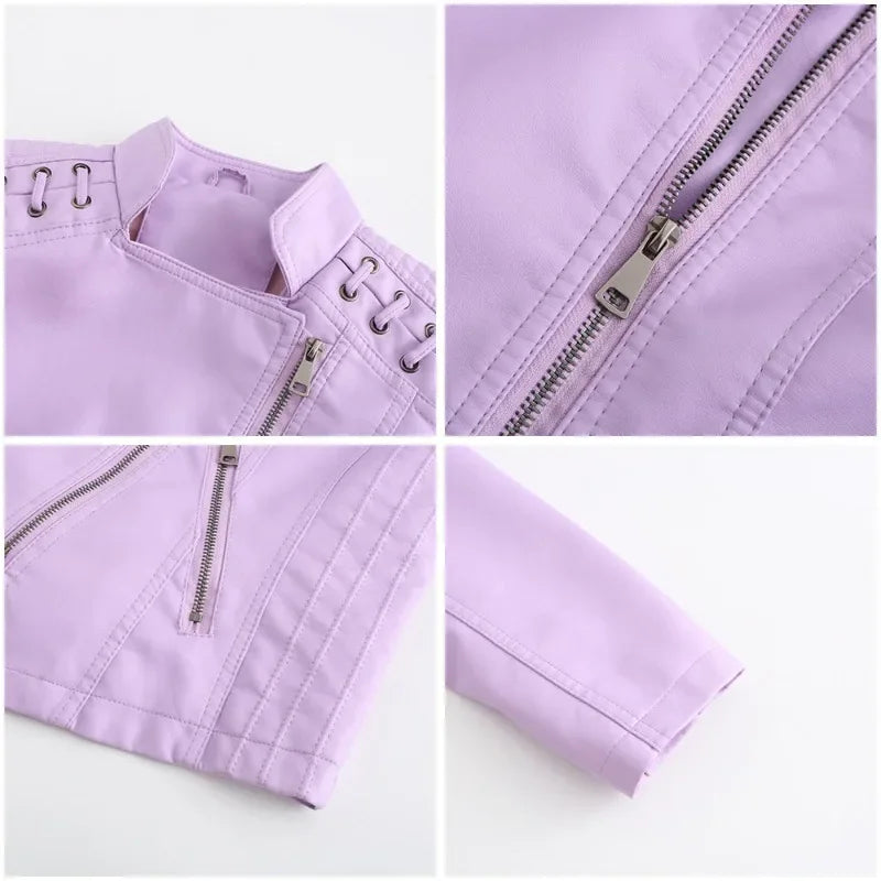 Primavera autunno sezione corta manica lunga giacca con cerniera giacca Slim in ecopelle Casual tinta unita giacca moda capispalla allentata
