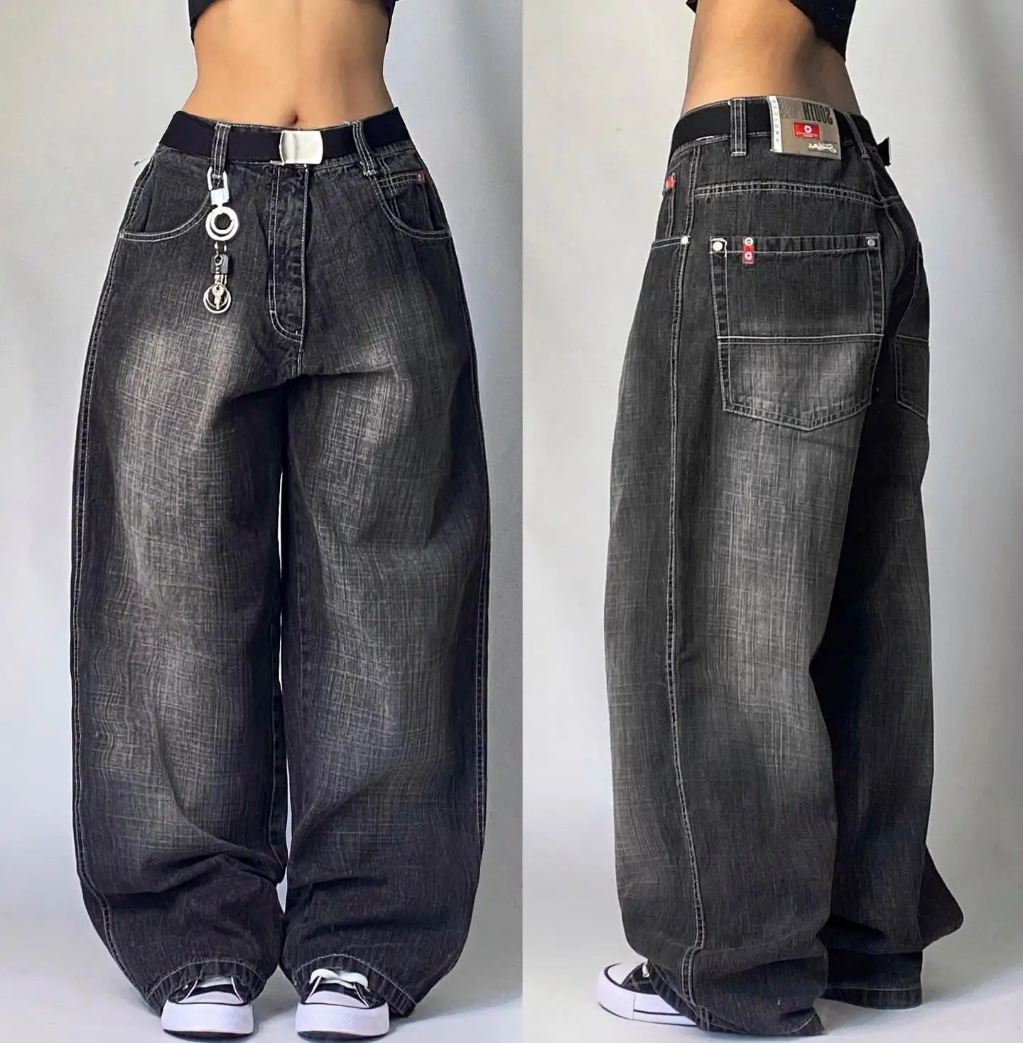 American New Fashion Modello geometrico Jeans larghi ricamati Donna Y2K Harajuku Vintage Hip-hop Pantaloni larghi casual popolari