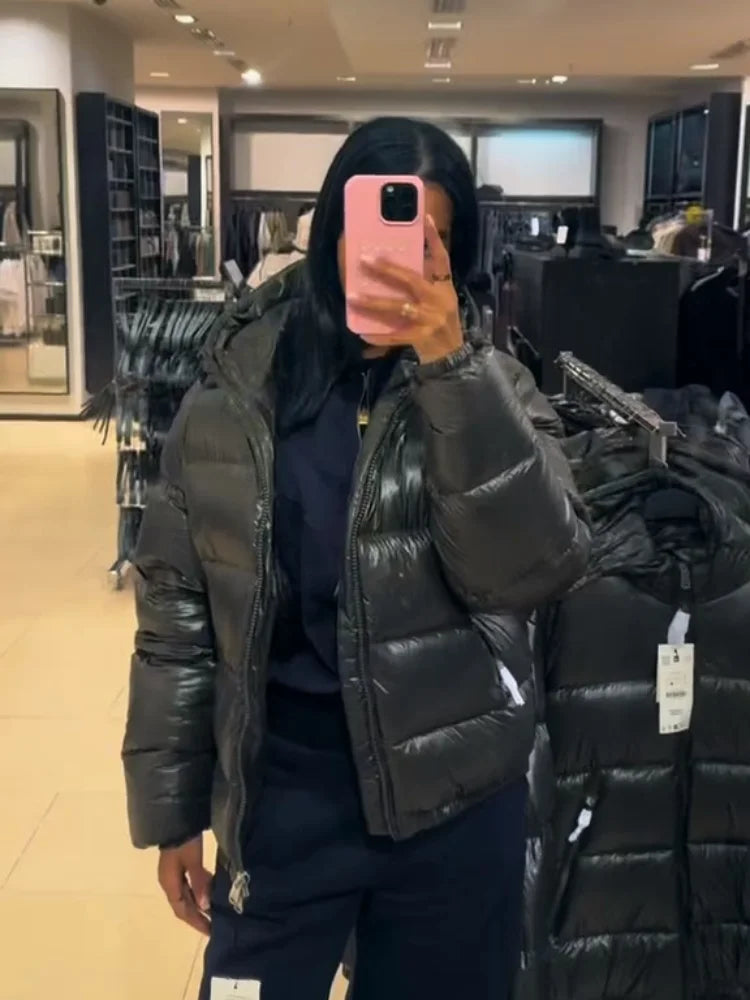 2025 Autunno Inverno Stile neutro Cappotto imbottito in cotone Casual Cerniera con cappuccio Giacca solida Moda Parka caldo a prova di freddo Capispalla