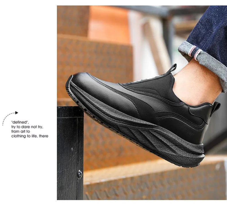Scarpe da Cuoco in Pelle da Uomo Impermeabili Antiscivolo Resistenti all'Olio, Mocassini Casual da Uomo Resistenti all'Usura
