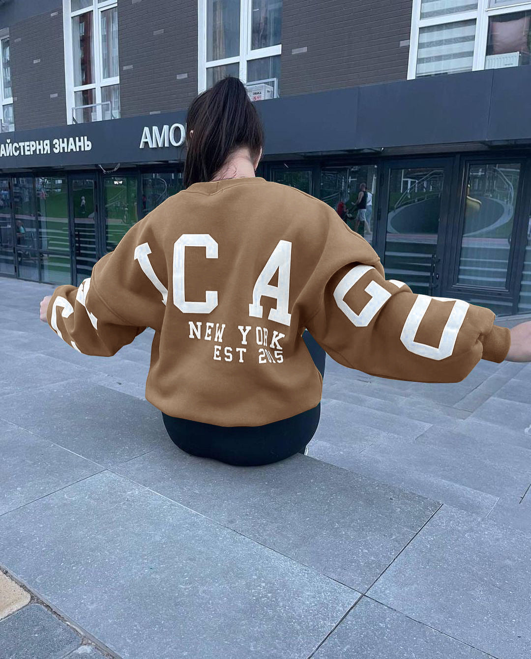 Combhasaki Y2K Grunge Pullover allentato da donna Felpe con stampa di lettere Top a maniche lunghe ispessiti casual Felpa con cappuccio autunnale Streetwear