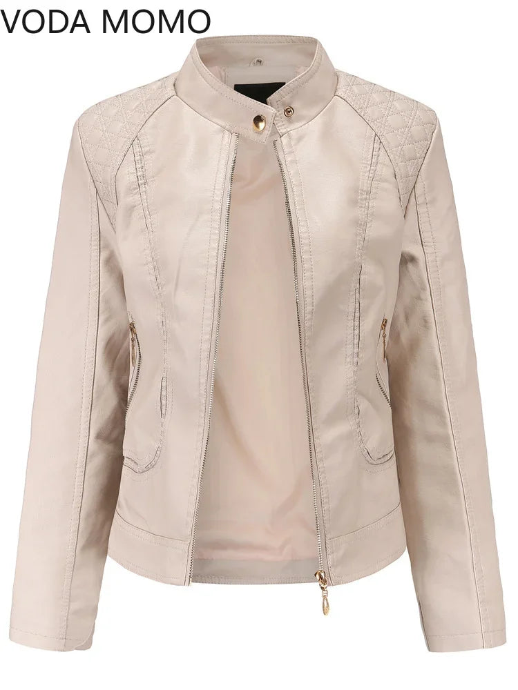Elegante giacca da donna con collo alto 2022 modello femminile tridimensionale cappotto S-4XL nuove donne giacca in ecopelle Pu