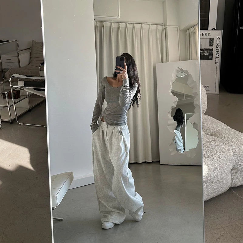 Pantaloni della tuta basic solidi da donna semplici Y2K tutti abbinati pantaloni larghi a righe a gamba larga pantaloni sportivi streetwear oversize vintage