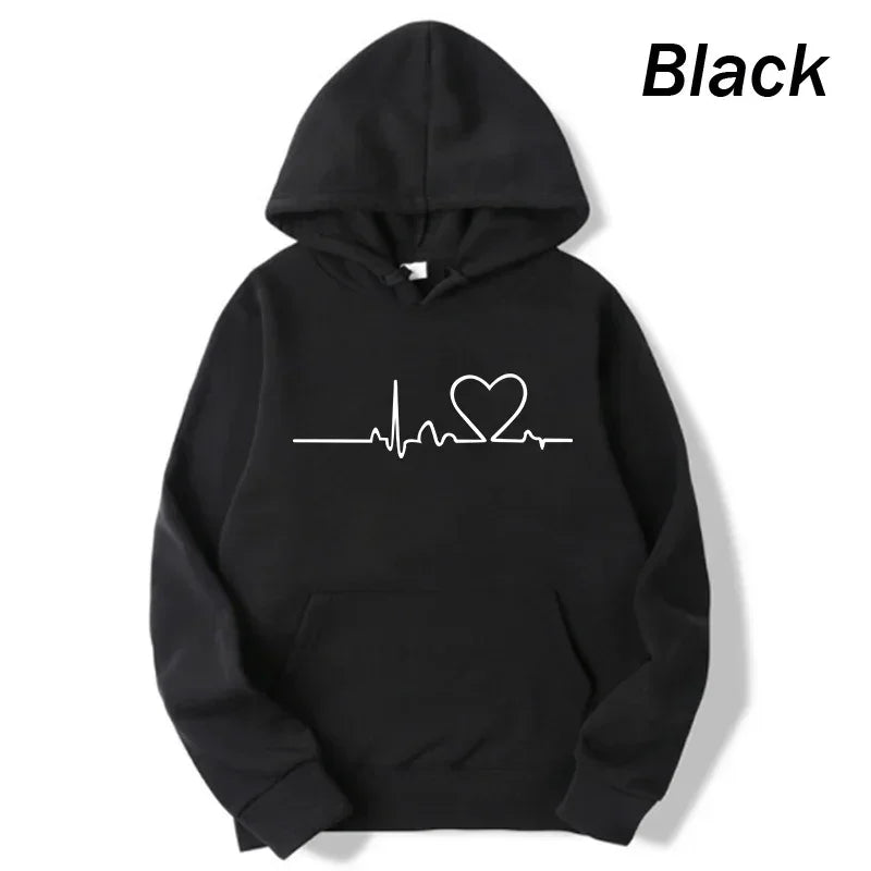 Felpe casual da donna Stampa battito cardiaco Felpe larghe da donna da uomo Felpe da coppia Felpa HipHop moda Harajuku unisex