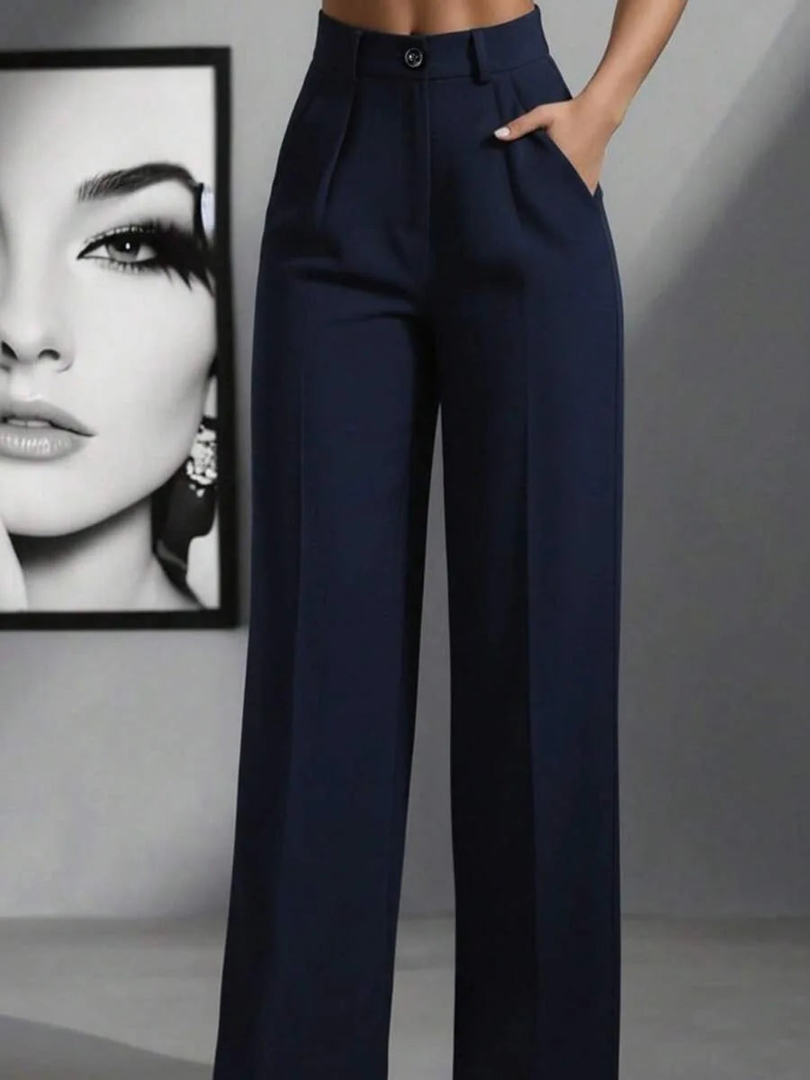 Pantaloni larghi pieghettati a vita alta da donna casual in tinta unita Pantaloni da lavoro Primavera Autunno Nuovi pantaloni dritti Pantaloni su misura da ufficio