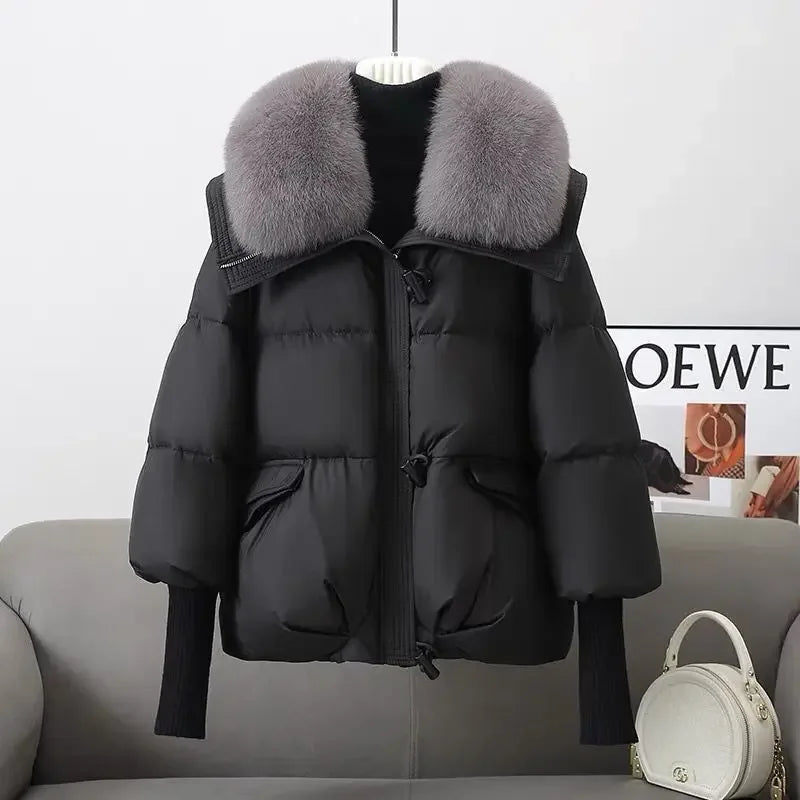 2025 inverno nuovo piumino corto imbottito donna Parka collo di pelliccia cappotti di cotone spesso vestiti nero tuta sportiva casual femminile nuovo