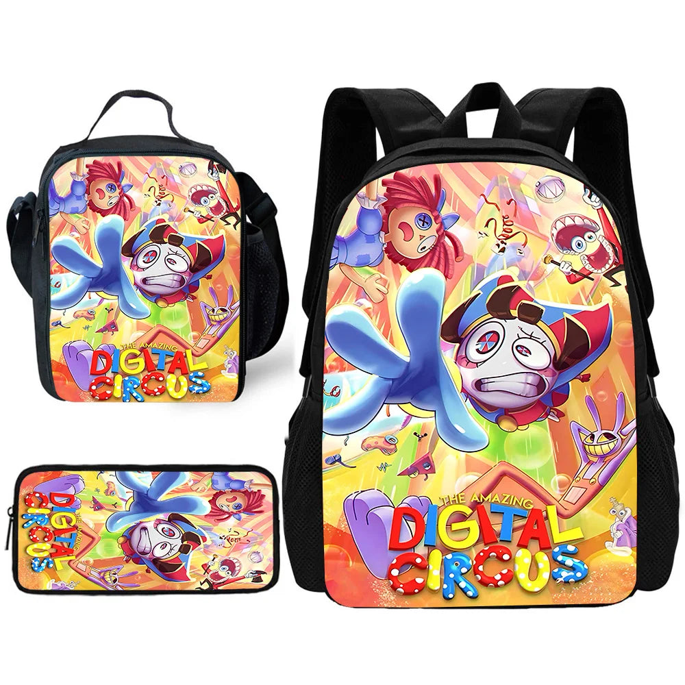 Zaino scolastico per bambini Cartoon A-AmazingS DigitalS Circus con borse per il pranzo, astucci, zaini scolastici per ragazzi e ragazze, miglior regalo