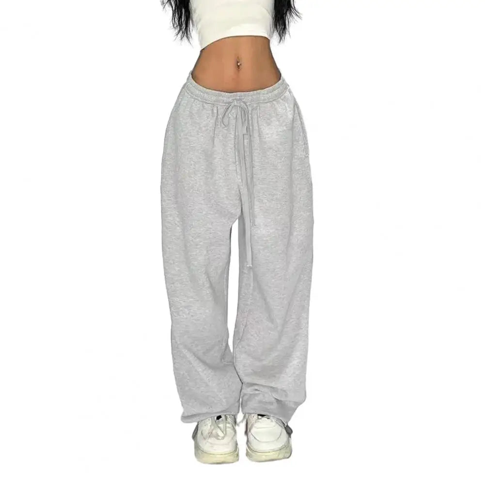 Pantaloni sportivi solidi casual per le donne Pantaloni da jogging larghi con lacci a vita alta Pantaloni classici larghi streetwear Pantaloni sportivi da ballo femminili Y2K