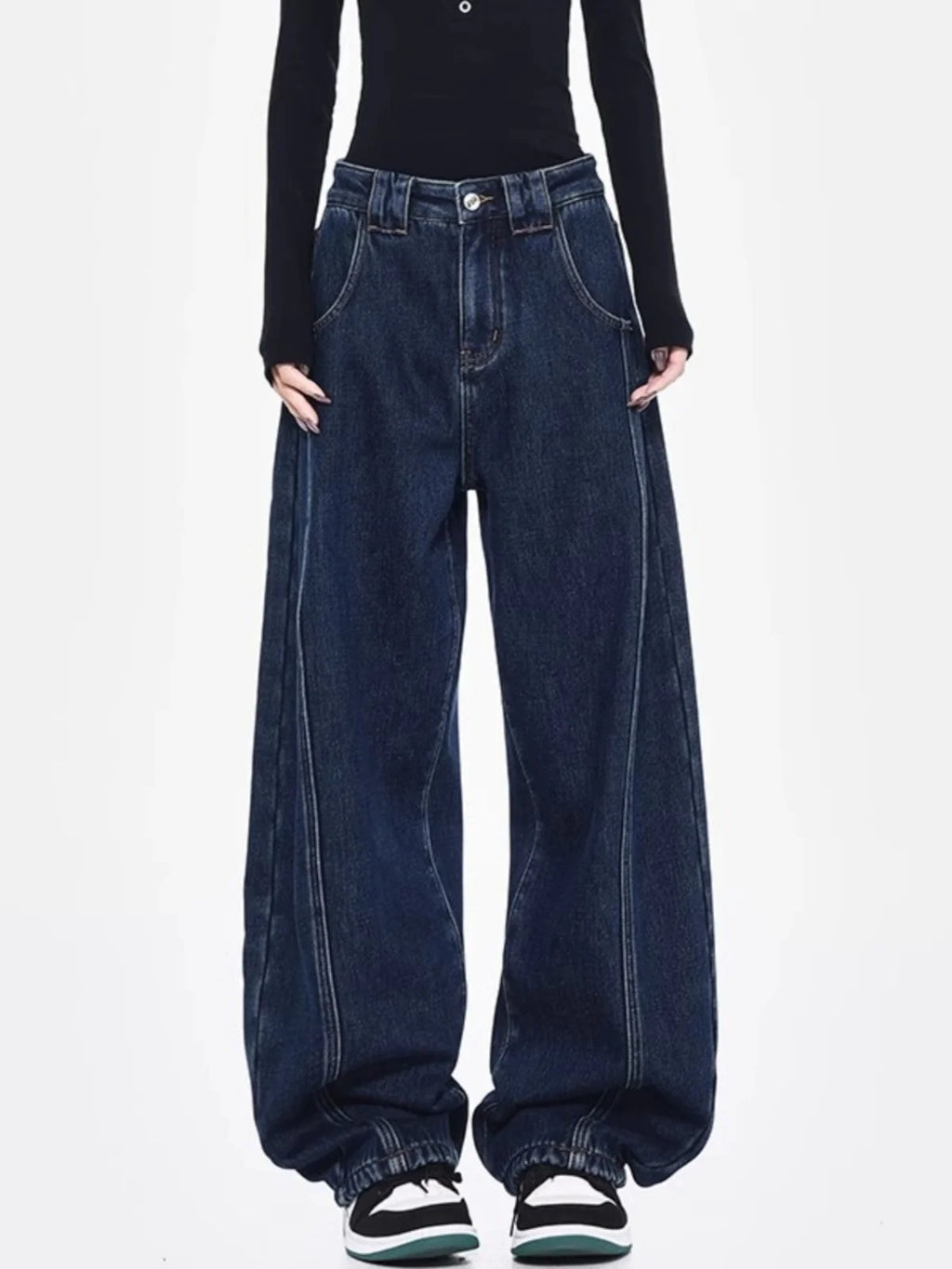 Jeans strappati larghi blu da donna Pantaloni in denim vintage Y2k Harajuku Pantaloni lunghi jeans larghi oversize stile giapponese anni 2000