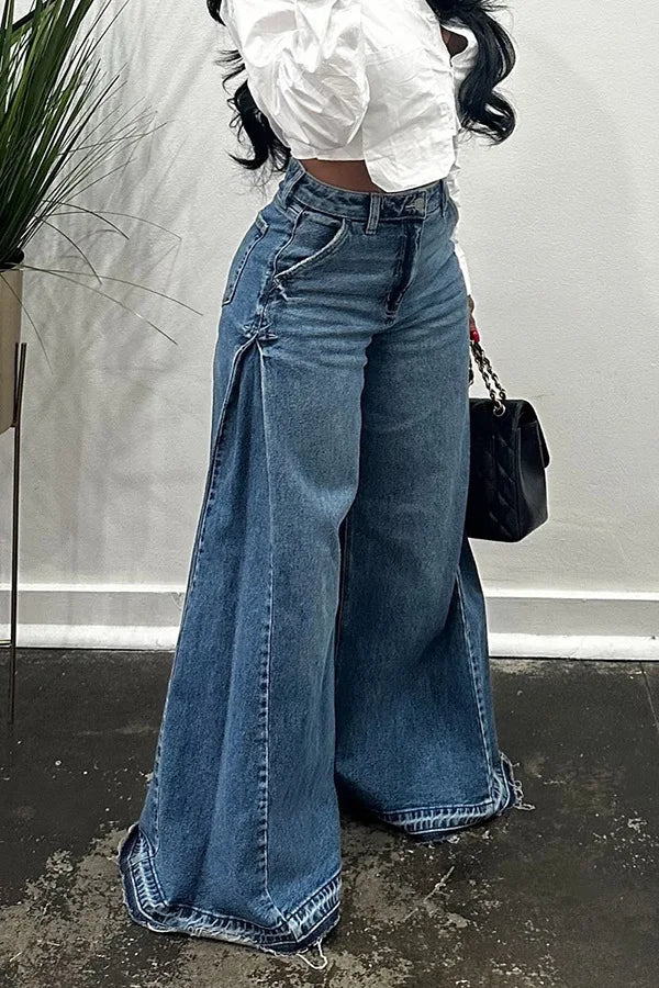 Pantaloni jeans svasati a gamba larga larghi alla moda casual impiombati da donna di nuova moda europea americana Pantaloni jeans streetwear femminili