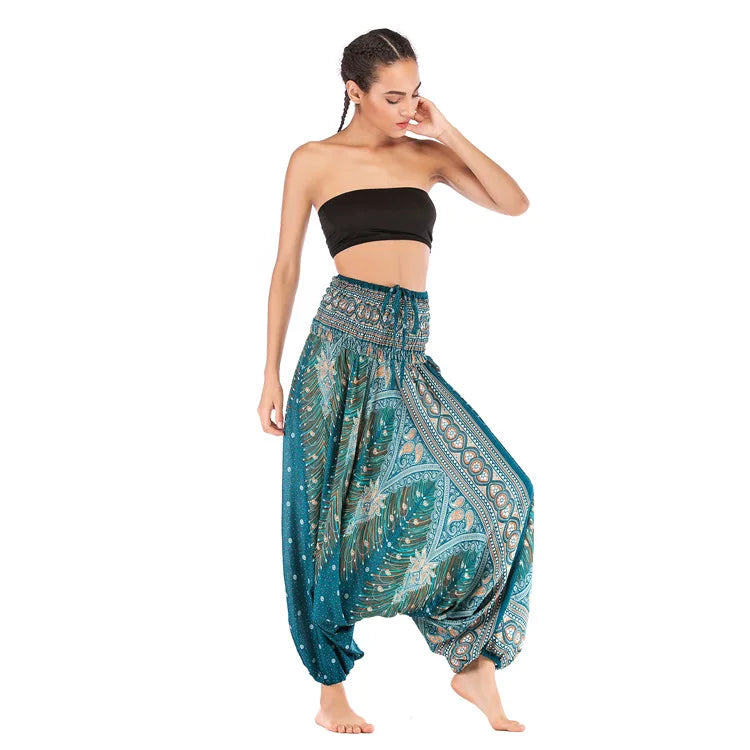 Pantaloni della Boemia Donna Pantalones Mujer Hippie Vita alta Rayon Harem Baggy Boho Yoga Beach Wear Pour Femme Calca Feminina Stampato